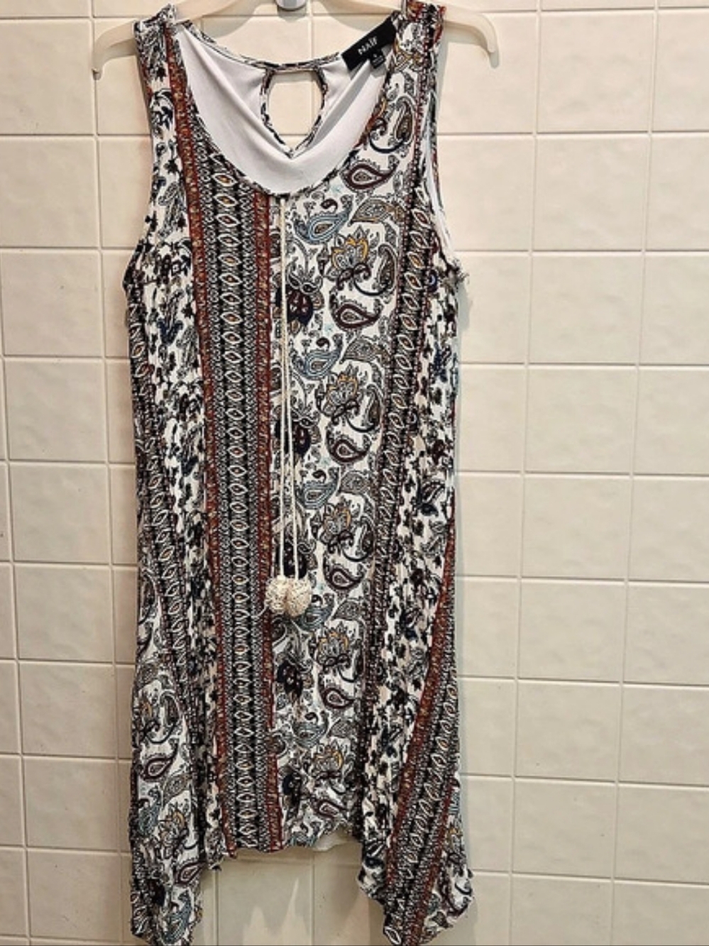 NAIF Paisley Midi Dress in White & Blue Size Large Like New